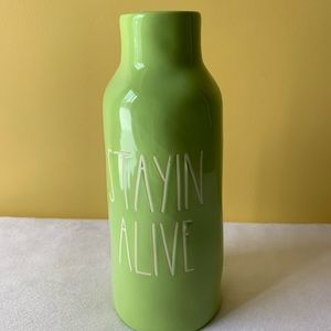 Rae Dunn Stayin Alive Green Vase 9” High As Is